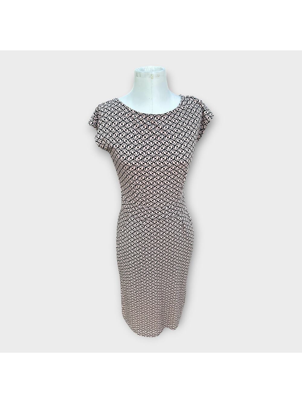 Boden Phoebe Black Tan Geometric Sheath Cotton Dress Knit Women's size 6 Long